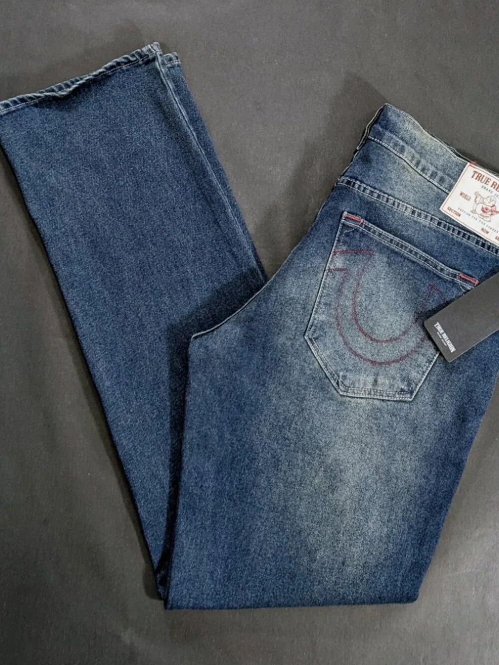 $164 True Religion Ricky Relaxed Straight Jean Men`s Size 36x34 Medium Wash